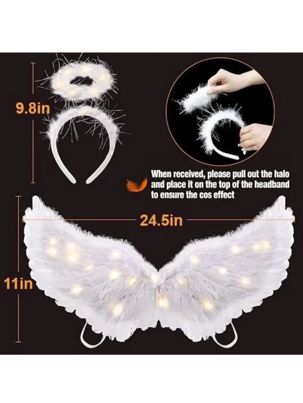 LED Light Up Angel Wings and Halo Set - Christmas Fairy Costume for Kids